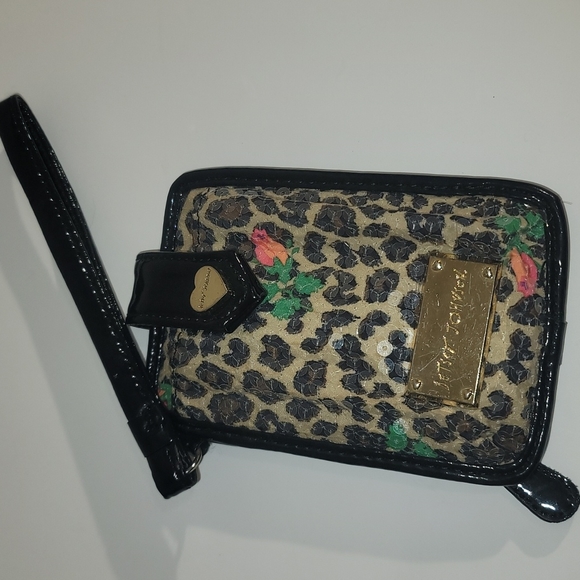 Betsey Johnson Floral Leopard Wristlet ID Holder GUC - Picture 1 of 4